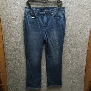 NYDJ Women's 12 Sheri Slim Sure Stretch Blue Straight Jeans 32.75" 26.25" 10.75"